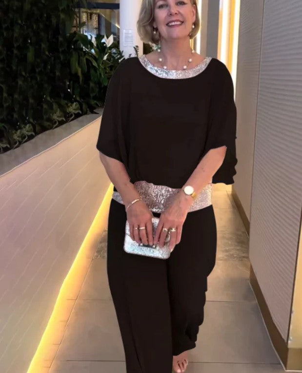 Ensemble deux pièces élégant à sequins color block