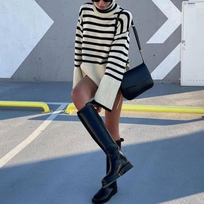 Women's Slit Turtleneck Knit Sweater