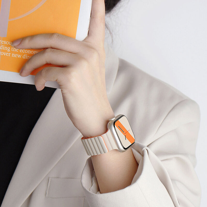 Bracelet de montre magnétique bicolore en silicone avec boucle, compatible avec l'Apple Watch
