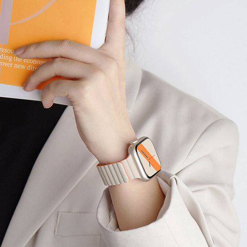 Bracelet de montre magnétique bicolore en silicone avec boucle, compatible avec l'Apple Watch