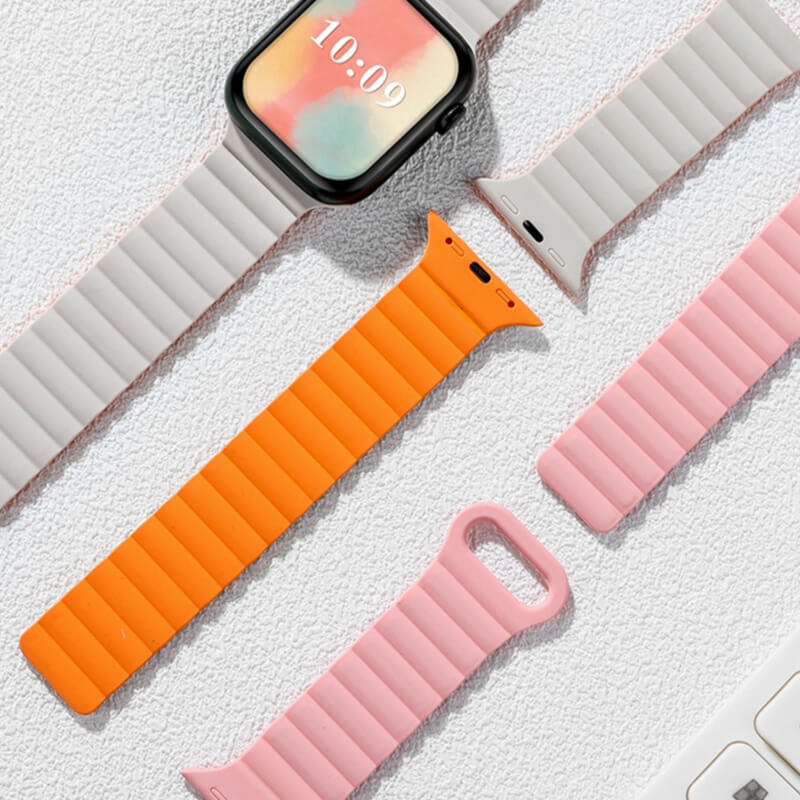 Bracelet de montre magnétique bicolore en silicone avec boucle, compatible avec l'Apple Watch