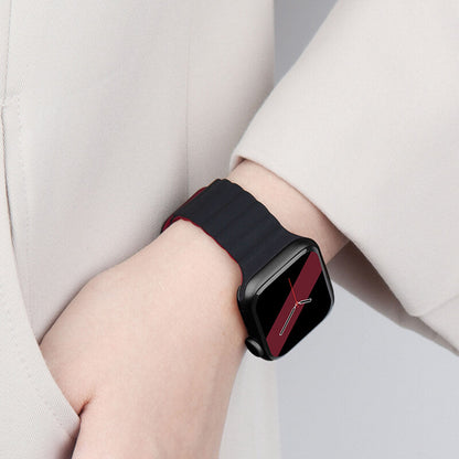 Bracelet de montre magnétique bicolore en silicone avec boucle, compatible avec l'Apple Watch