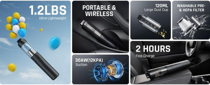 Slim V8 Mate Cordless Car Vacuum High Power 12000Pa/30AW