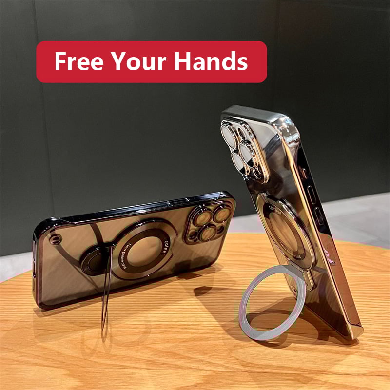 Étui magnétique sans cadre pour iPhone avec support anneau invisible 