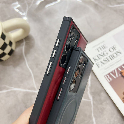 Étui de téléphone haut de gamme en cuir anti-chute avec chargement sans fil magnétique pour Samsung Galaxy 