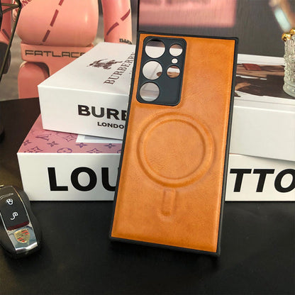 Étui de téléphone haut de gamme en cuir anti-chute avec chargement sans fil magnétique pour Samsung Galaxy 