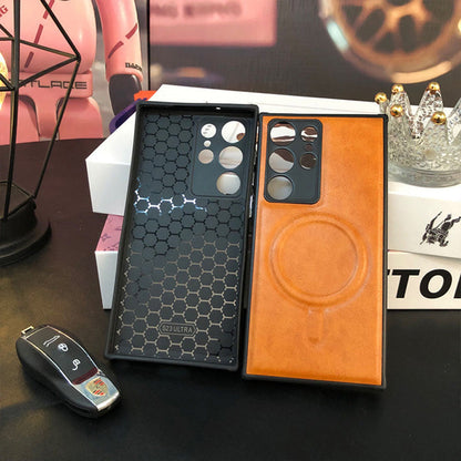 Étui de téléphone haut de gamme en cuir anti-chute avec chargement sans fil magnétique pour Samsung Galaxy 