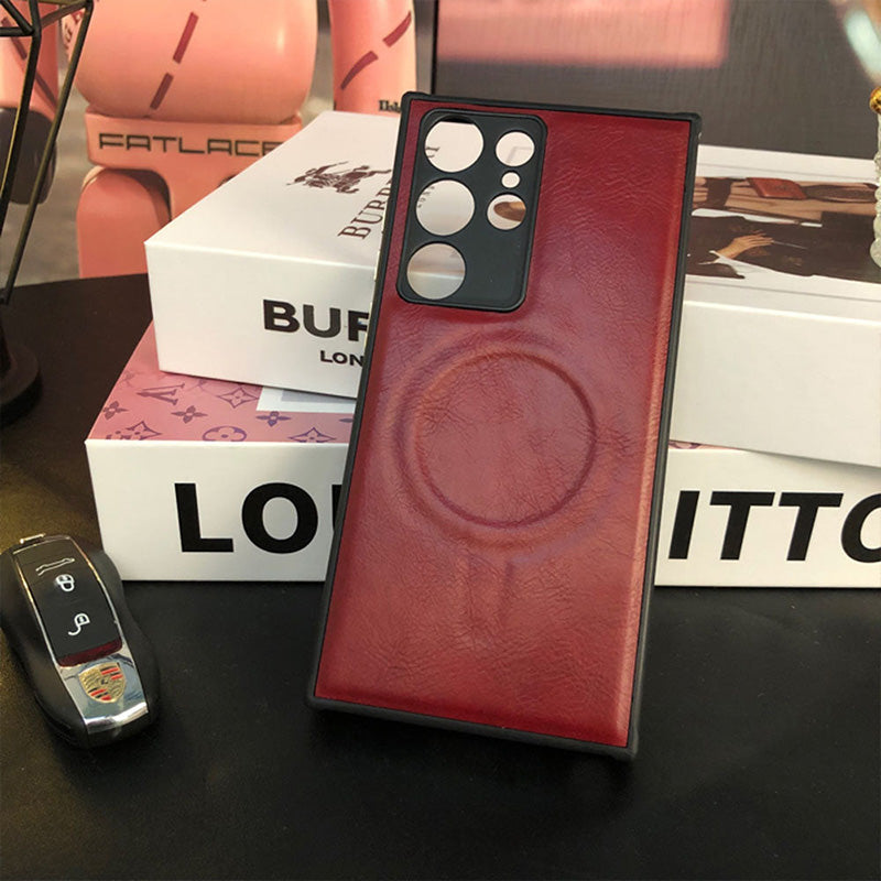 Étui de téléphone haut de gamme en cuir anti-chute avec chargement sans fil magnétique pour Samsung Galaxy 