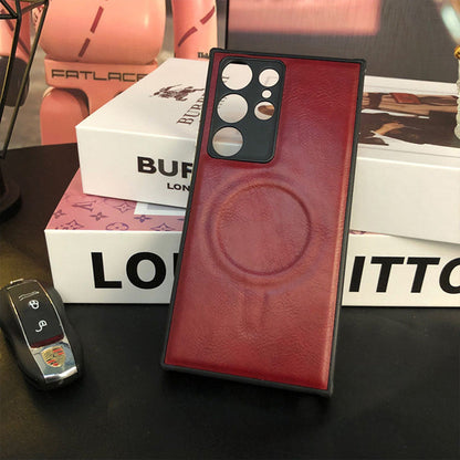 Étui de téléphone haut de gamme en cuir anti-chute avec chargement sans fil magnétique pour Samsung Galaxy 