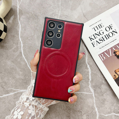 Étui de téléphone haut de gamme en cuir anti-chute avec chargement sans fil magnétique pour Samsung Galaxy 