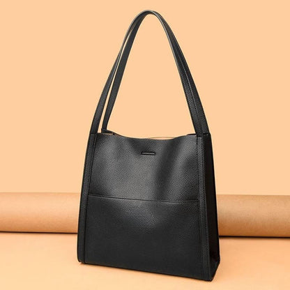 Solid color leather shoulder bag