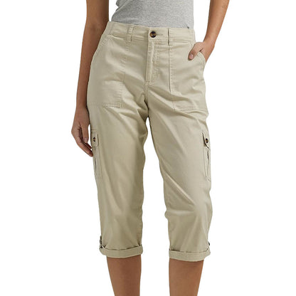 Multi-Pocket Solid Color Casual Cargo Capri Pants