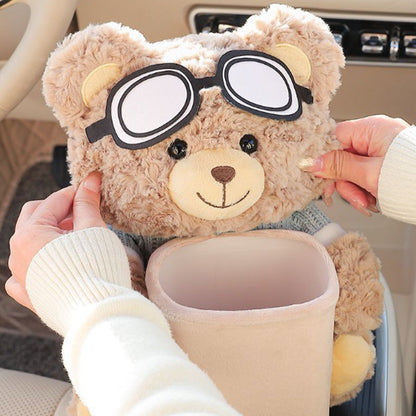 Cute Bear Plush Car Tissue Holder & Storage Bin