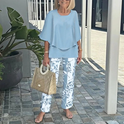 LAST DAY SALE - 49% OFF Women's Printed Pants and Crew Neck Top Set